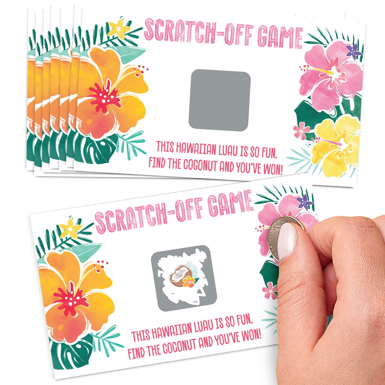 Big Dot of Happiness Hawaiian Luau Party Game Scratch Off Cards, Fun Party Activity for Tropical Birthday or Bridal Shower Game - 22 Count